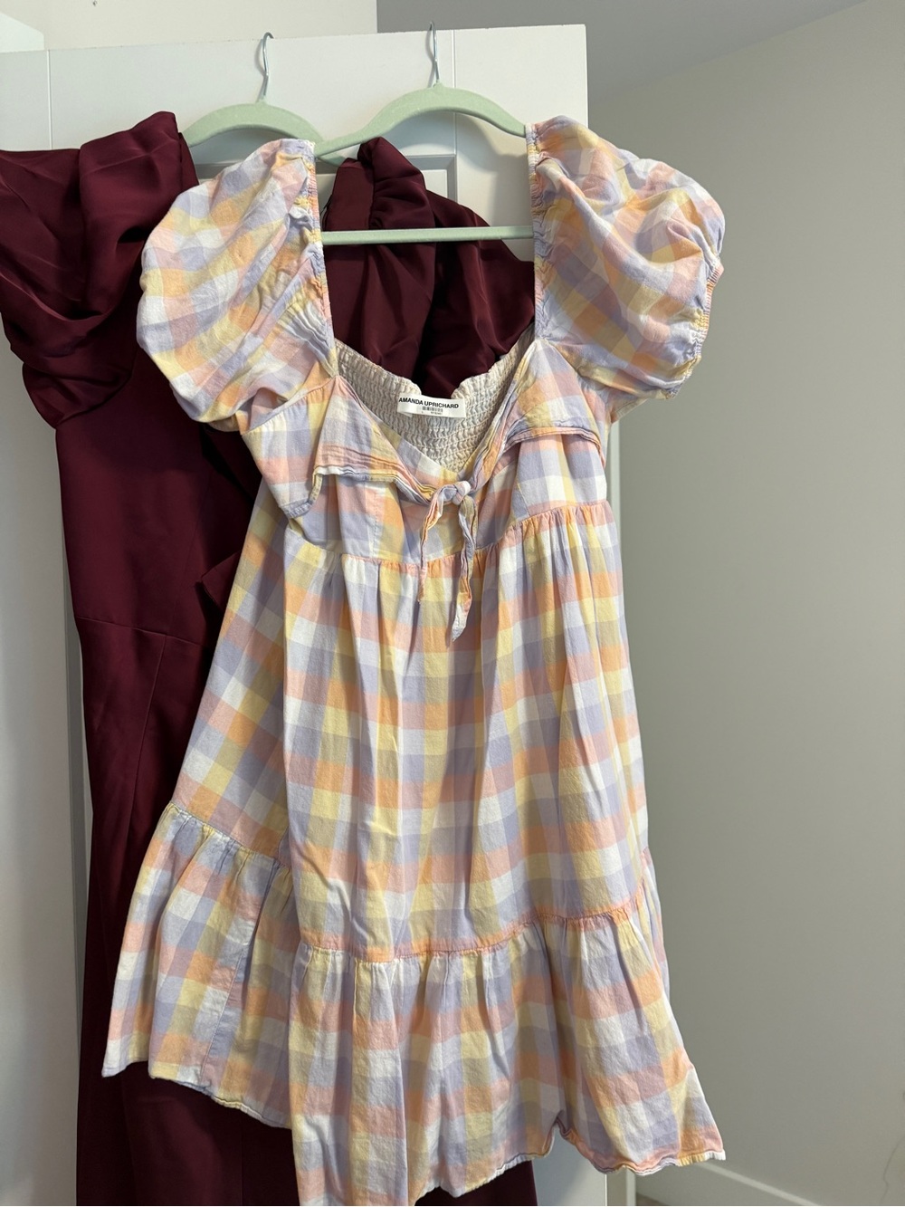 Amanda Uprichard Pastel Plaid Puff-Sleeve Kids Dress - Yellow, Pink, Blue